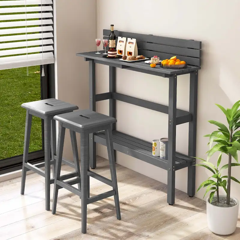 Table de bar extérieure de 48 pouces avec étagère de rangement, déflecteur anti-chute et patins réglables