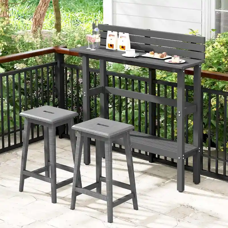 Table de bar extérieure de 48 pouces avec étagère de rangement, déflecteur anti-chute et patins réglables
