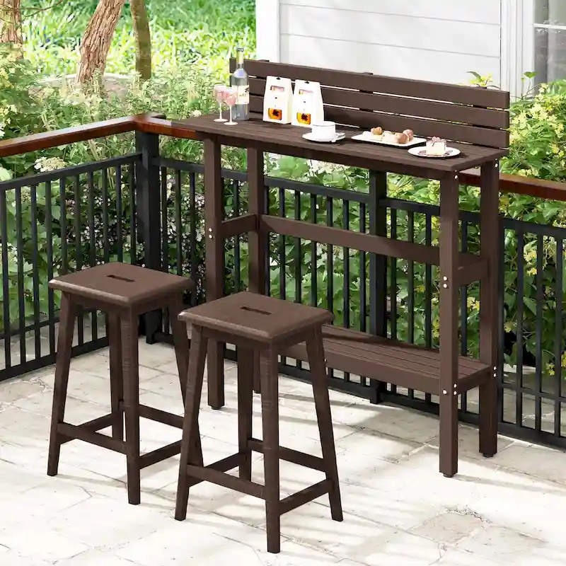 Table de bar extérieure de 48 pouces avec étagère de rangement, déflecteur anti-chute et patins réglables