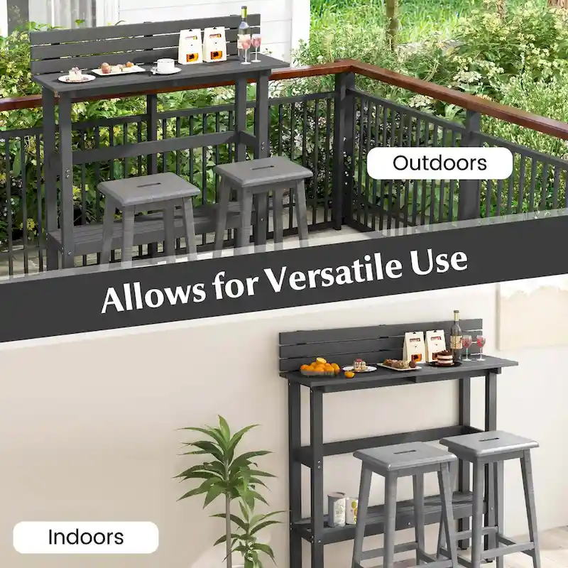 Table de bar extérieure de 48 pouces avec étagère de rangement, déflecteur anti-chute et patins réglables