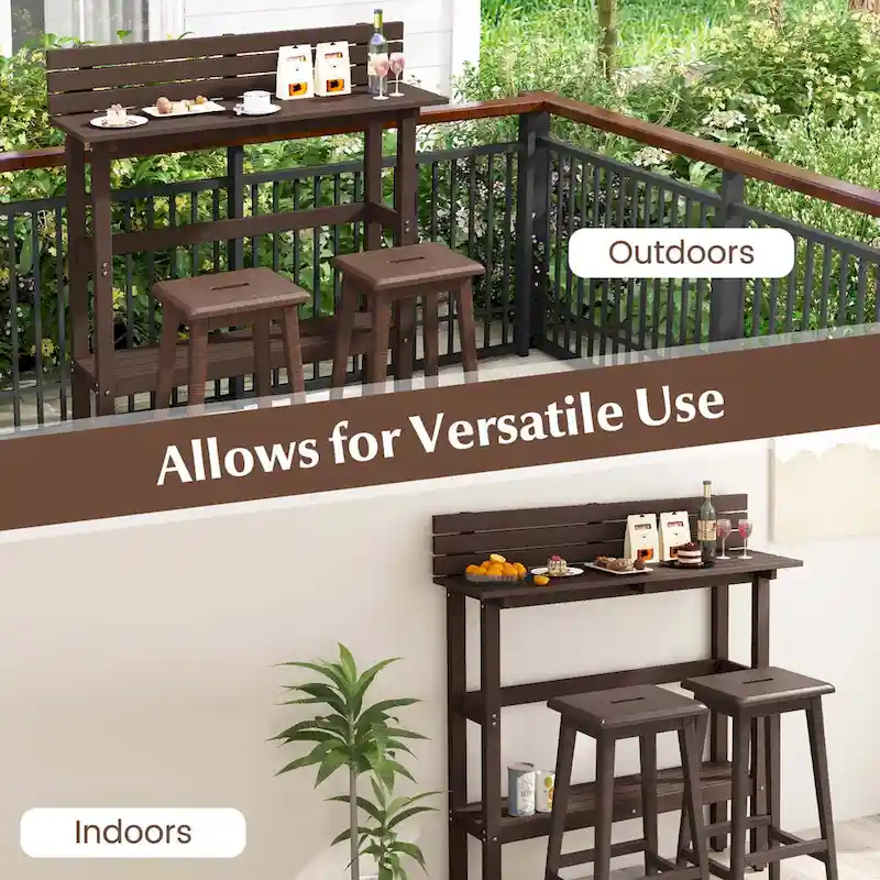 Table de bar extérieure de 48 pouces avec étagère de rangement, déflecteur anti-chute et patins réglables