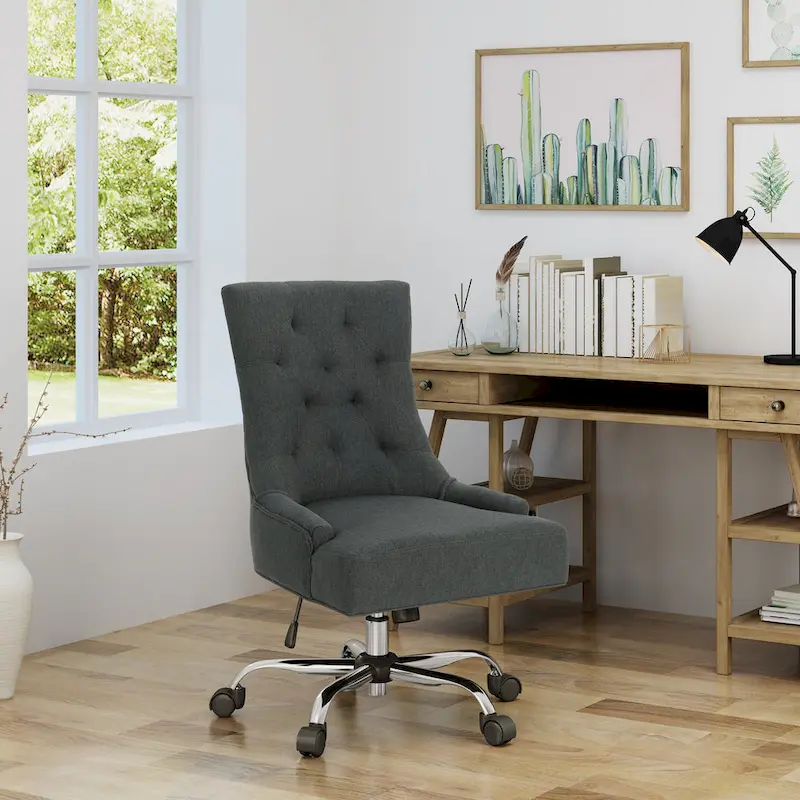 Fauteuil de bureau pivotant capitonné avec vérin à gaz et piètement chromé à roulettes