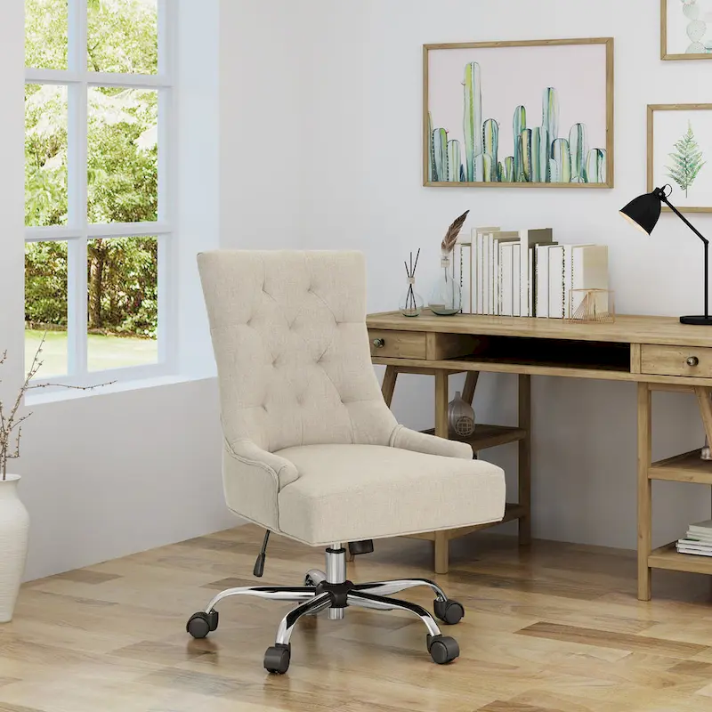 Fauteuil de bureau pivotant capitonné avec vérin à gaz et piètement chromé à roulettes