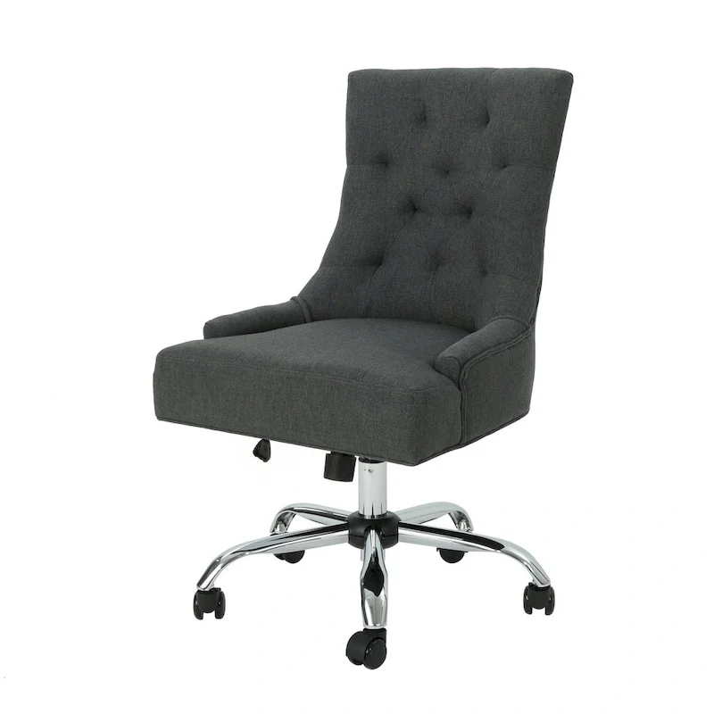 Fauteuil de bureau pivotant capitonné avec vérin à gaz et piètement chromé à roulettes