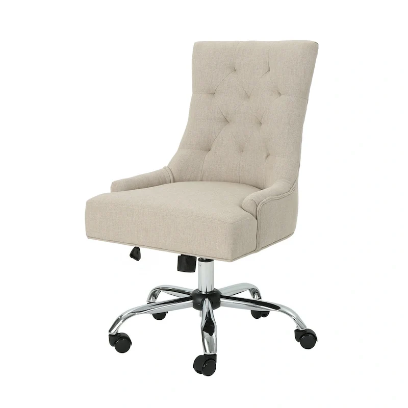 Fauteuil de bureau pivotant capitonné avec vérin à gaz et piètement chromé à roulettes