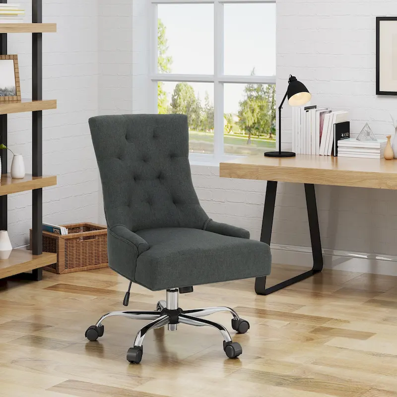 Fauteuil de bureau pivotant capitonné avec vérin à gaz et piètement chromé à roulettes