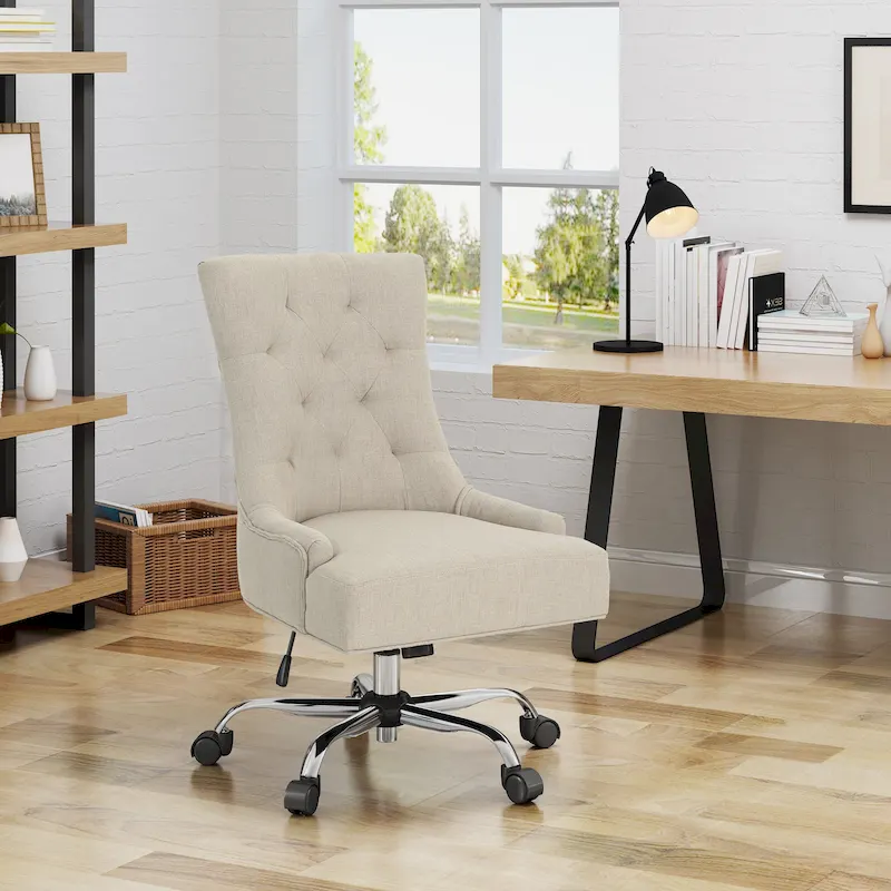 Fauteuil de bureau pivotant capitonné avec vérin à gaz et piètement chromé à roulettes