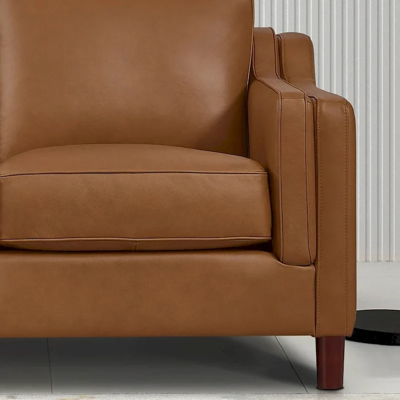 Canapé en cuir pleine fleur de 84 po avec ressorts ensachés et coussins en plumes, duvet et mousse viscoélastique