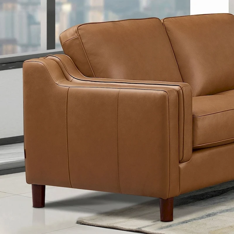 Canapé en cuir pleine fleur de 84 po avec ressorts ensachés et coussins en plumes, duvet et mousse viscoélastique