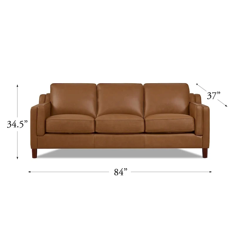 Canapé en cuir pleine fleur de 84 po avec ressorts ensachés et coussins en plumes, duvet et mousse viscoélastique
