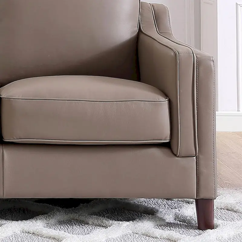 Canapé en cuir pleine fleur de 84 po avec ressorts ensachés et coussins en plumes, duvet et mousse viscoélastique