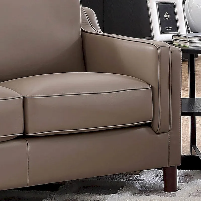 Canapé en cuir pleine fleur de 84 po avec ressorts ensachés et coussins en plumes, duvet et mousse viscoélastique