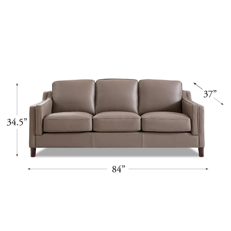 Canapé en cuir pleine fleur de 84 po avec ressorts ensachés et coussins en plumes, duvet et mousse viscoélastique