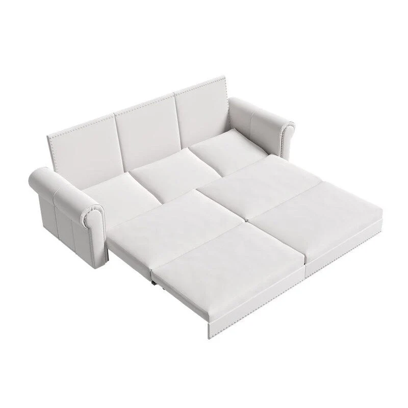 Canapé-lit convertible Chesterfield 3-en-1 avec très grand lit escamotable, garniture cloutée et accoudoirs arrondis