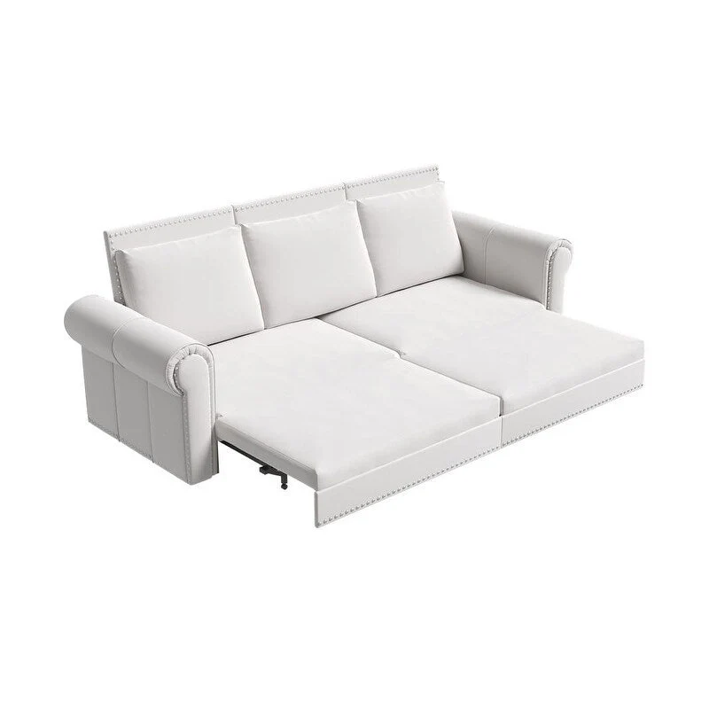 Canapé-lit convertible Chesterfield 3-en-1 avec très grand lit escamotable, garniture cloutée et accoudoirs arrondis