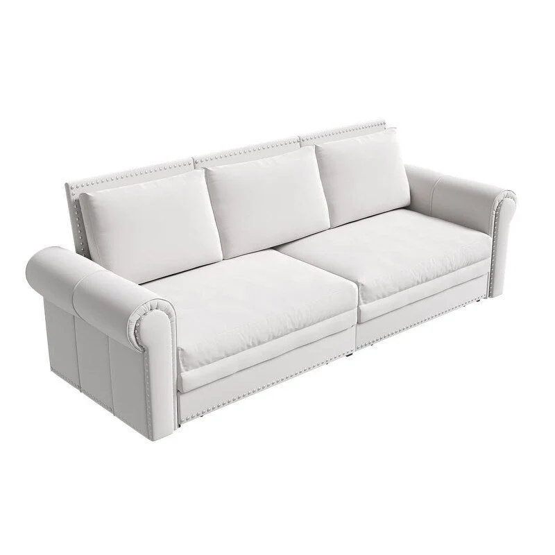 Canapé-lit convertible Chesterfield 3-en-1 avec très grand lit escamotable, garniture cloutée et accoudoirs arrondis