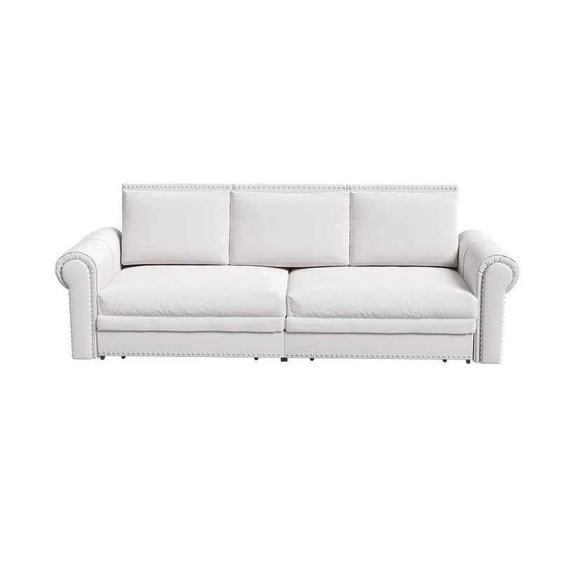 Canapé-lit convertible Chesterfield 3-en-1 avec très grand lit escamotable, garniture cloutée et accoudoirs arrondis