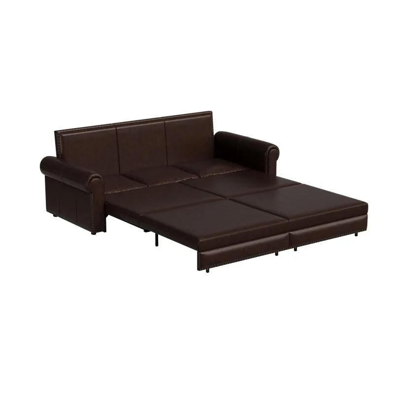 Canapé-lit convertible Chesterfield 3-en-1 avec très grand lit escamotable, garniture cloutée et accoudoirs arrondis