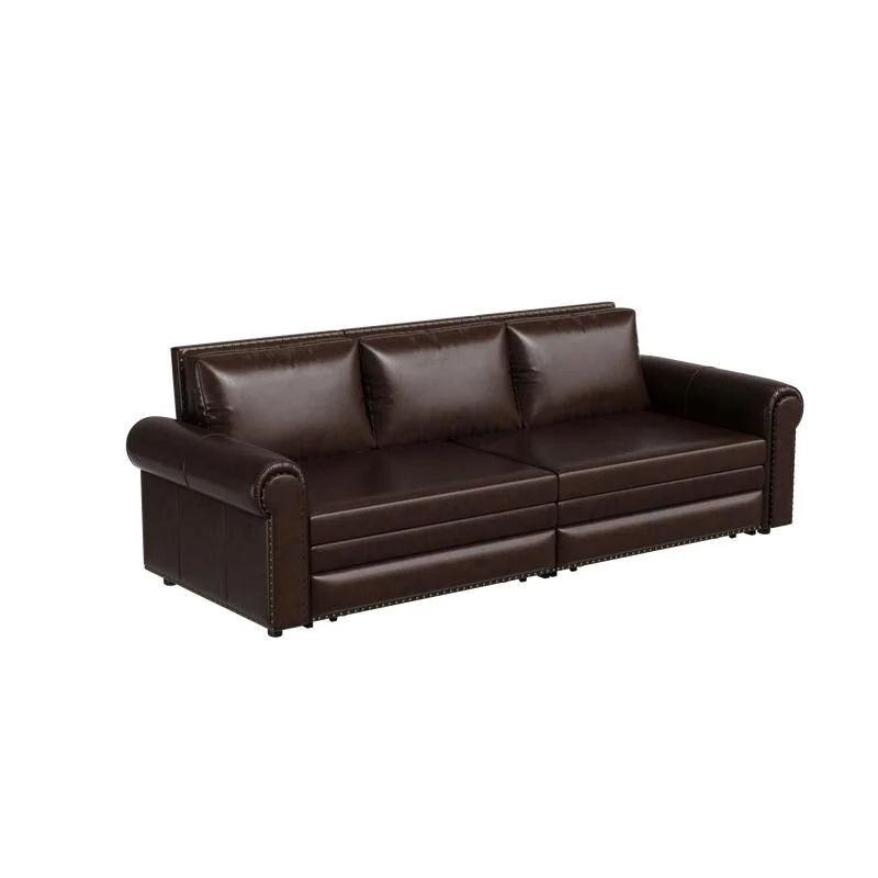 Canapé-lit convertible Chesterfield 3-en-1 avec très grand lit escamotable, garniture cloutée et accoudoirs arrondis