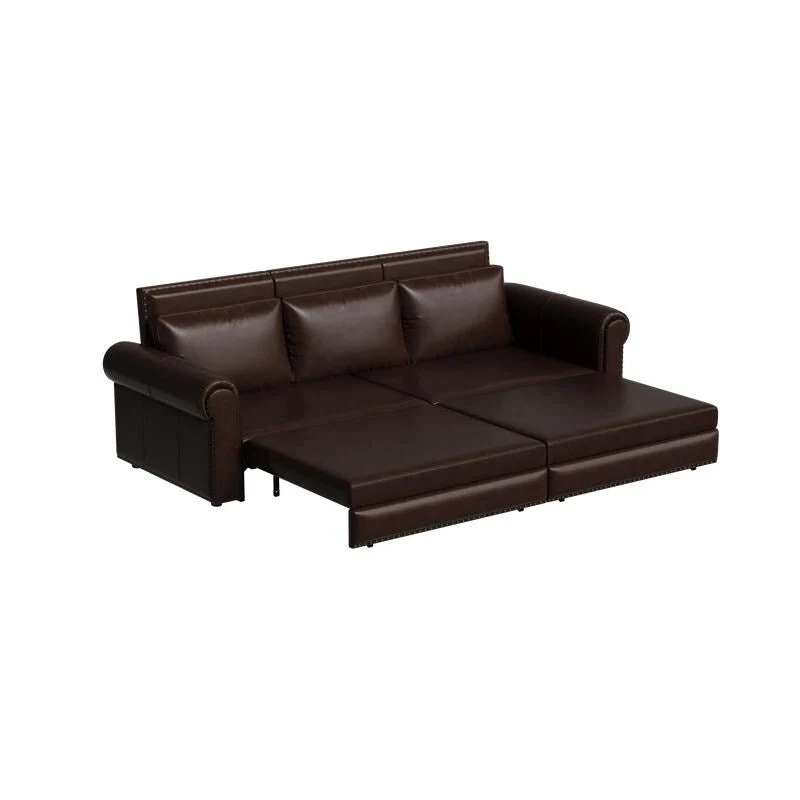 Canapé-lit convertible Chesterfield 3-en-1 avec très grand lit escamotable, garniture cloutée et accoudoirs arrondis