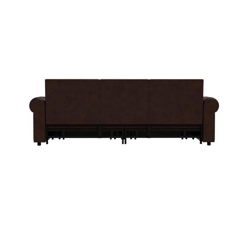 Canapé-lit convertible Chesterfield 3-en-1 avec très grand lit escamotable, garniture cloutée et accoudoirs arrondis