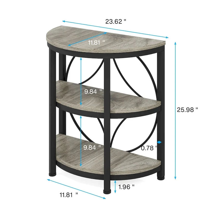Table d'appoint étroite demi-ronde à 3 niveaux avec cadre en métal – Table d'appoint compacte