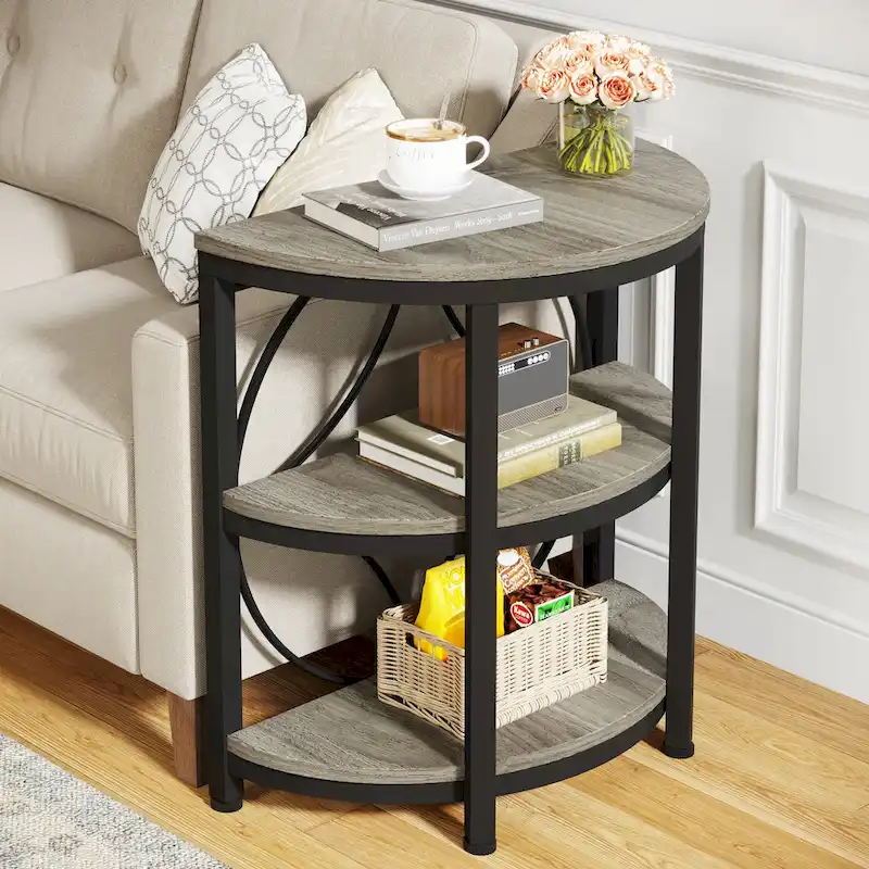 Table d'appoint étroite demi-ronde à 3 niveaux avec cadre en métal – Table d'appoint compacte