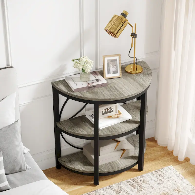 Table d'appoint étroite demi-ronde à 3 niveaux avec cadre en métal – Table d'appoint compacte