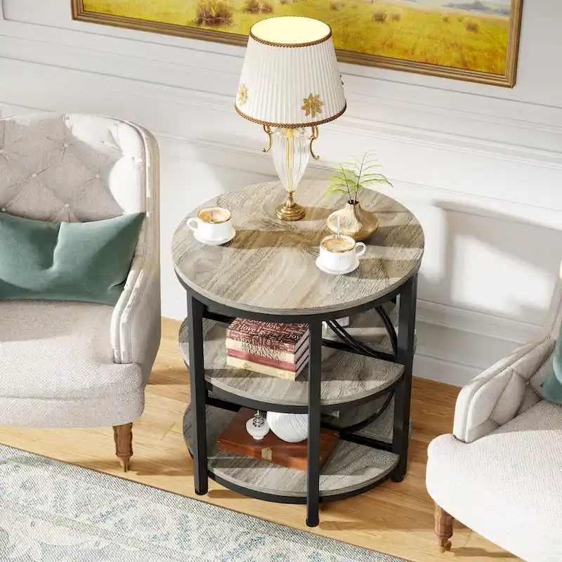 Table d'appoint étroite demi-ronde à 3 niveaux avec cadre en métal – Table d'appoint compacte