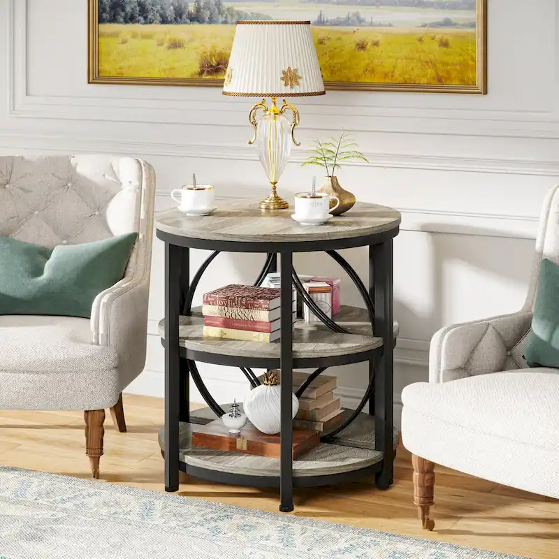 Table d'appoint étroite demi-ronde à 3 niveaux avec cadre en métal – Table d'appoint compacte