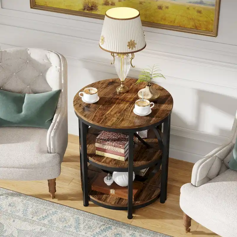 Table d'appoint étroite demi-ronde à 3 niveaux avec cadre en métal – Table d'appoint compacte