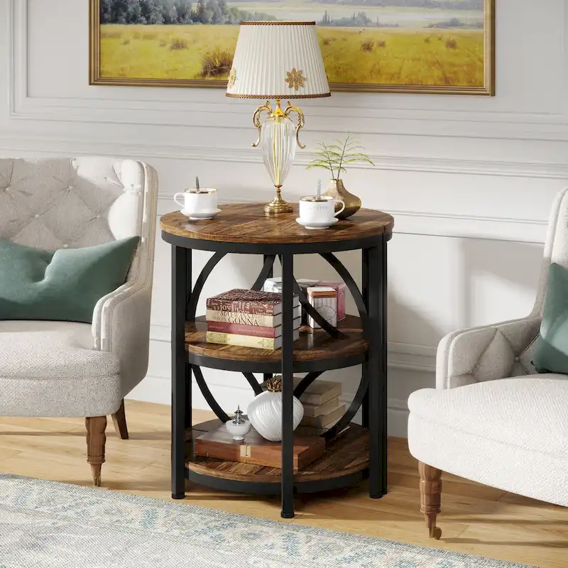 Table d'appoint étroite demi-ronde à 3 niveaux avec cadre en métal – Table d'appoint compacte