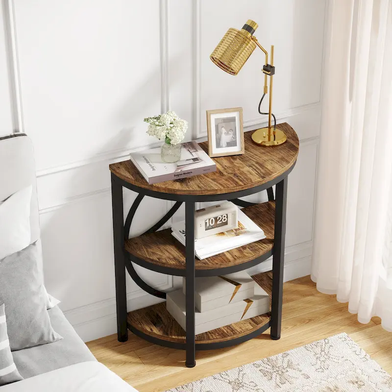 Table d'appoint étroite demi-ronde à 3 niveaux avec cadre en métal – Table d'appoint compacte
