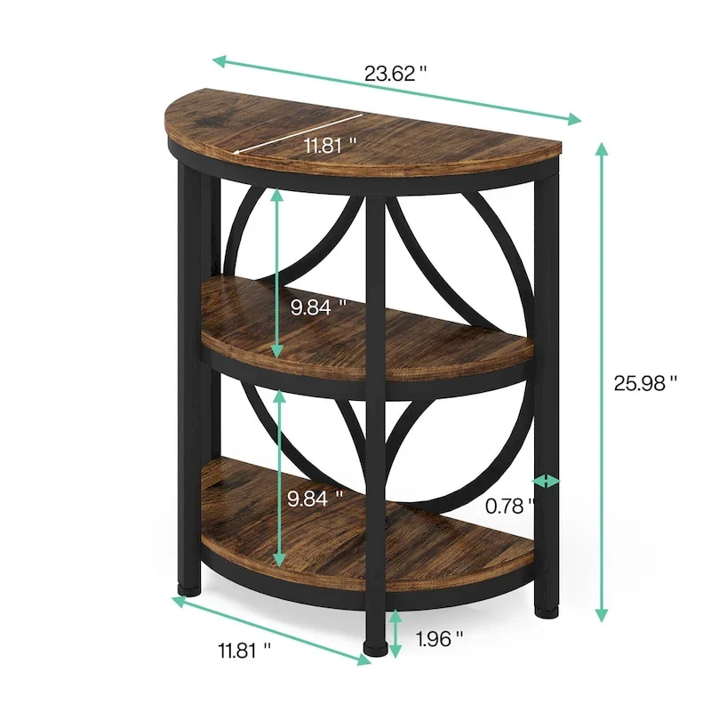 Table d'appoint étroite demi-ronde à 3 niveaux avec cadre en métal – Table d'appoint compacte