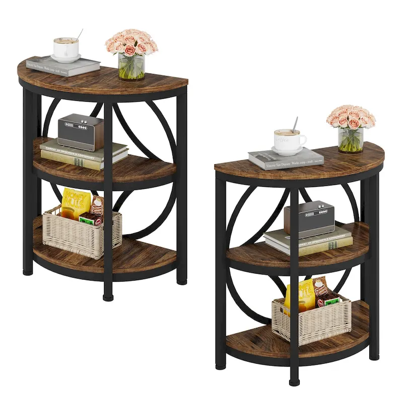 Table d'appoint étroite demi-ronde à 3 niveaux avec cadre en métal – Table d'appoint compacte