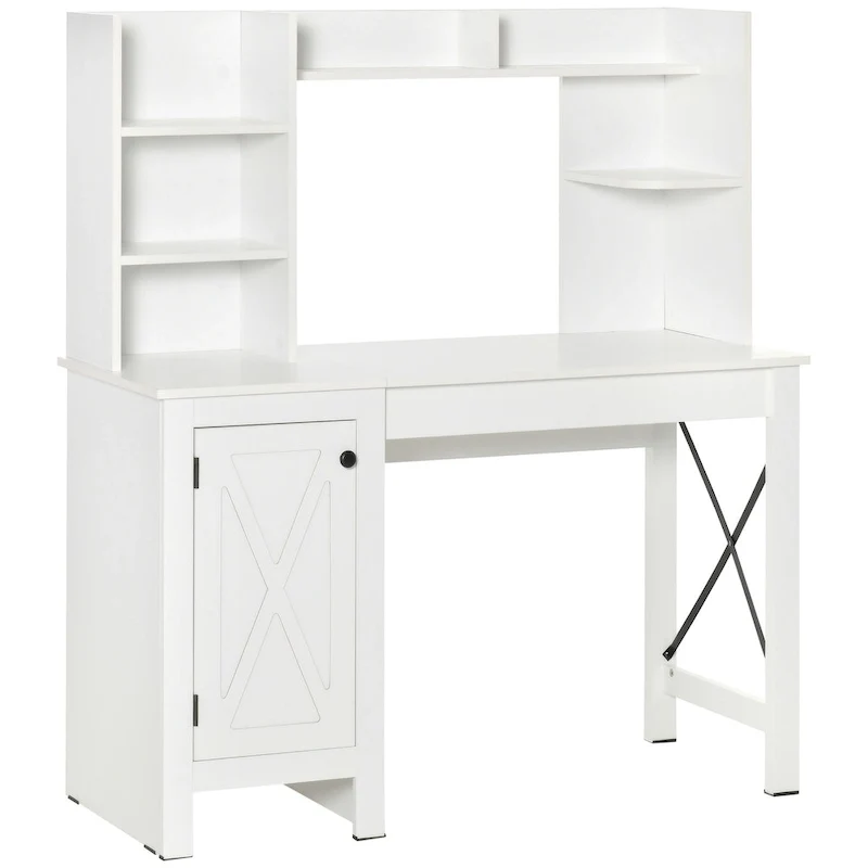 Bureau informatique de ferme avec huche, armoire à 2 portes et 8 étagères ouvertes