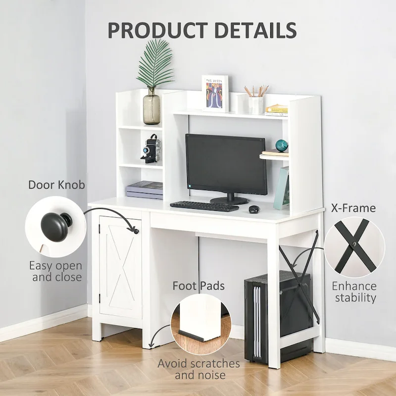 Bureau informatique de ferme avec huche, armoire à 2 portes et 8 étagères ouvertes