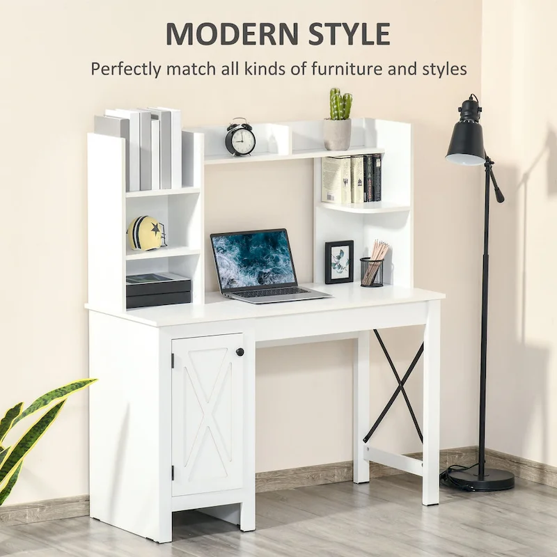 Bureau informatique de ferme avec huche, armoire à 2 portes et 8 étagères ouvertes