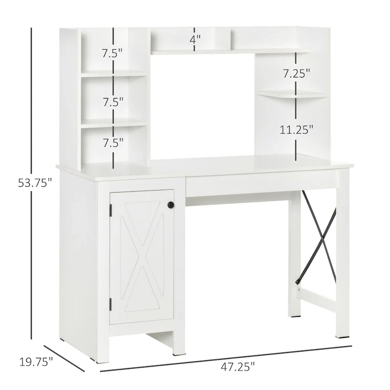 Bureau informatique de ferme avec huche, armoire à 2 portes et 8 étagères ouvertes