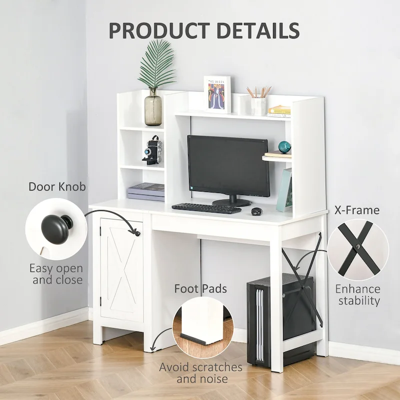 Bureau informatique de ferme avec huche, armoire à 2 portes et 8 étagères ouvertes