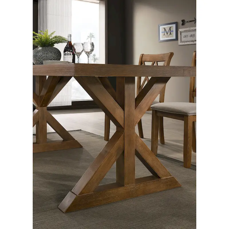 Table de salle à manger rectangulaire X-Trestle style ferme avec plateau en placage de chêne – Bois flotté brossé