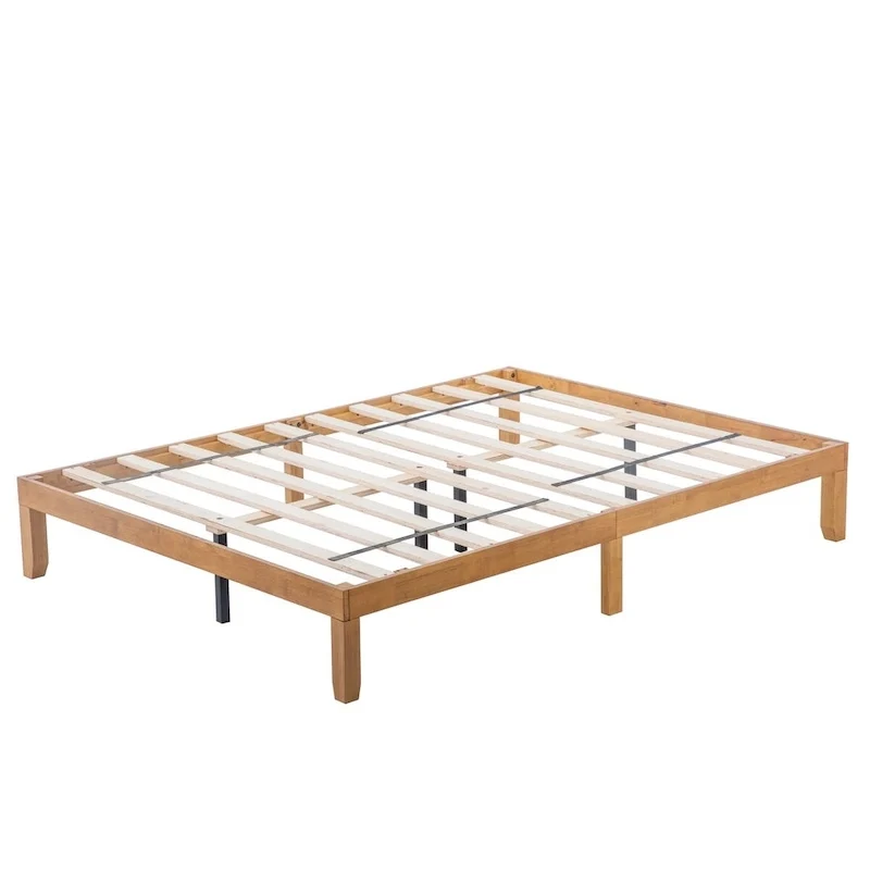 Cadre de lit plateforme en bois d'hévéa massif Queen Size – Aucun sommier tapissier requis