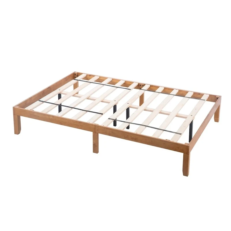 Cadre de lit plateforme en bois d'hévéa massif Queen Size – Aucun sommier tapissier requis