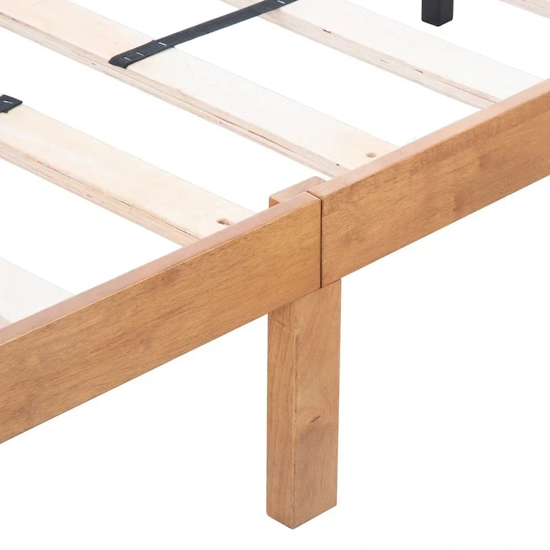 Cadre de lit plateforme en bois d'hévéa massif Queen Size – Aucun sommier tapissier requis
