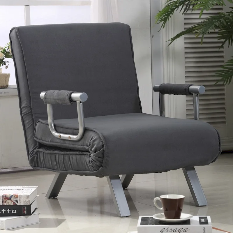 Causeuse futon 5 positions avec housse amovible en faux suède et 2 oreillers