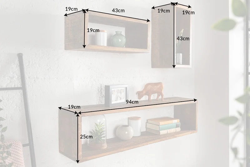 Etagère murale solide set de 3 HEMINGWAY 94cm marron en bois de manguier