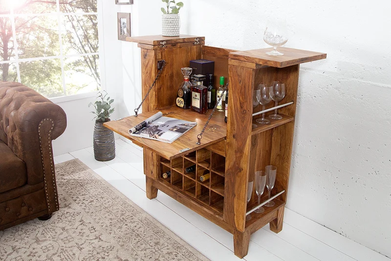 Armoire à bar massive MAKASSAR 85 cm brun fini pierre sheesham bar à domicile
