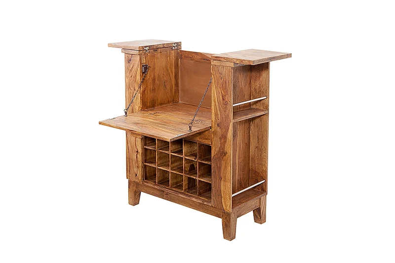 Armoire à bar massive MAKASSAR 85 cm brun fini pierre sheesham bar à domicile