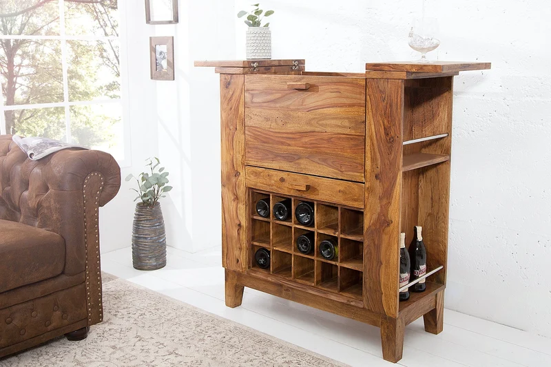Armoire à bar massive MAKASSAR 85 cm brun fini pierre sheesham bar à domicile