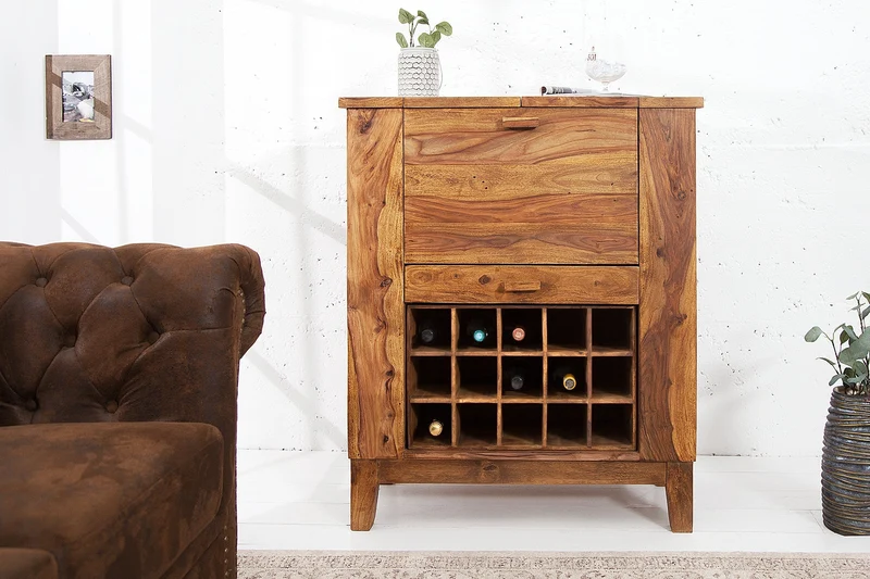 Armoire à bar massive MAKASSAR 85 cm brun fini pierre sheesham bar à domicile